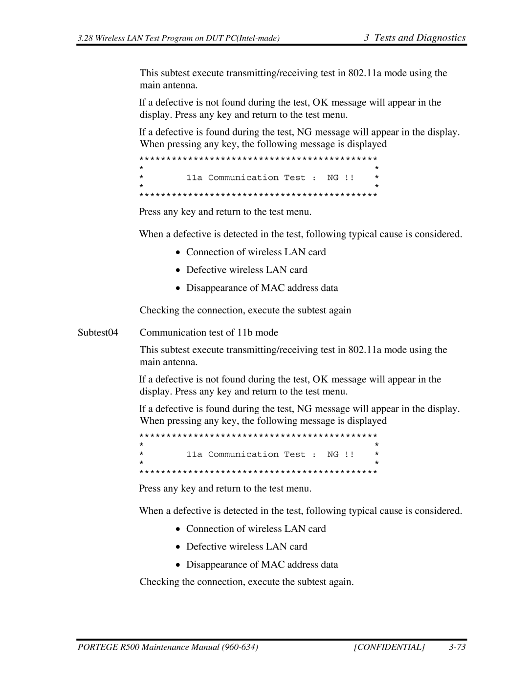 Toshiba r500 manual 11a Communication Test NG 