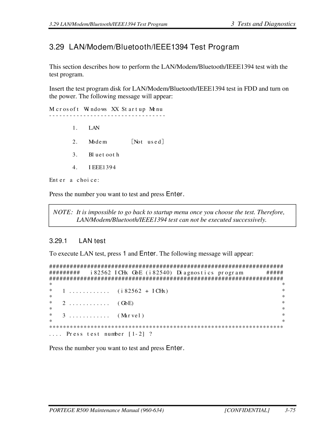 Toshiba r500 manual 29 LAN/Modem/Bluetooth/IEEE1394 Test Program, LAN test 