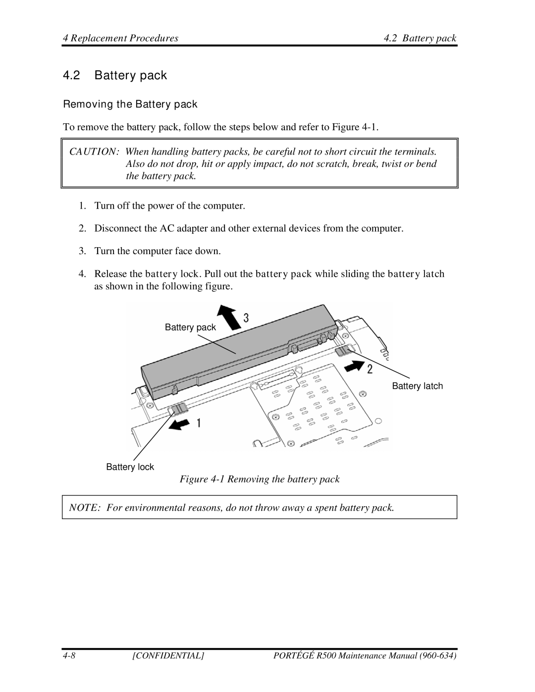 Toshiba r500 manual Removing the Battery pack 