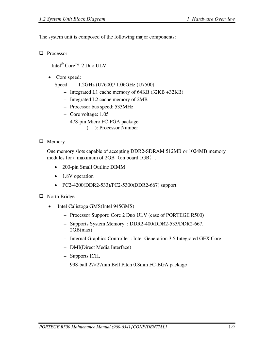 Toshiba r500 manual System Unit Block Diagram Hardware Overview 