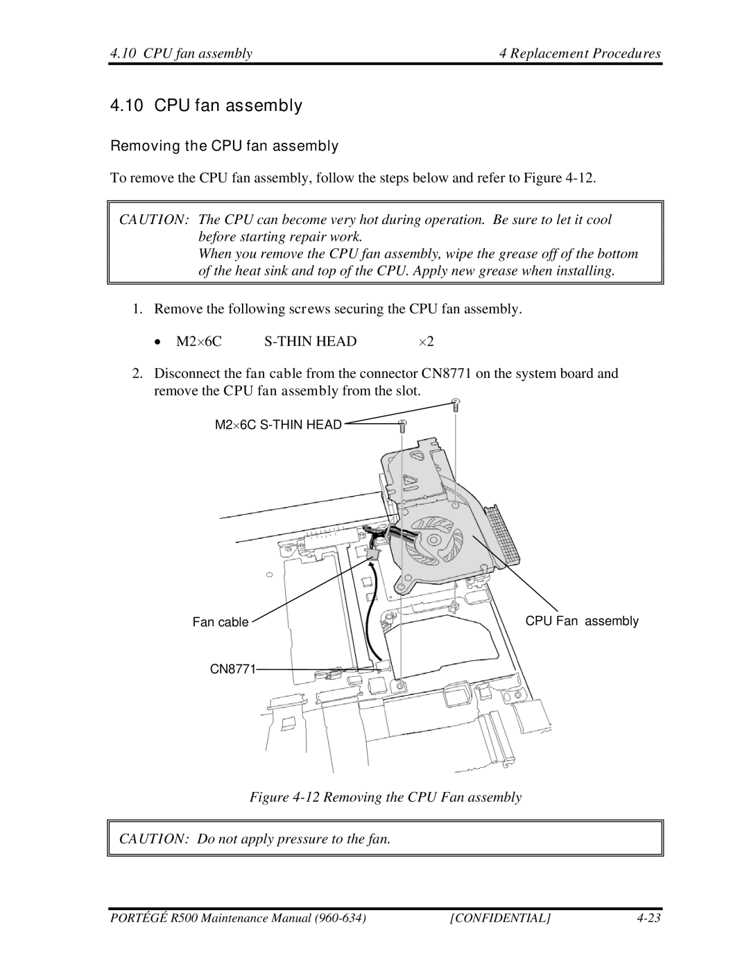 Toshiba r500 manual Removing the CPU fan assembly 