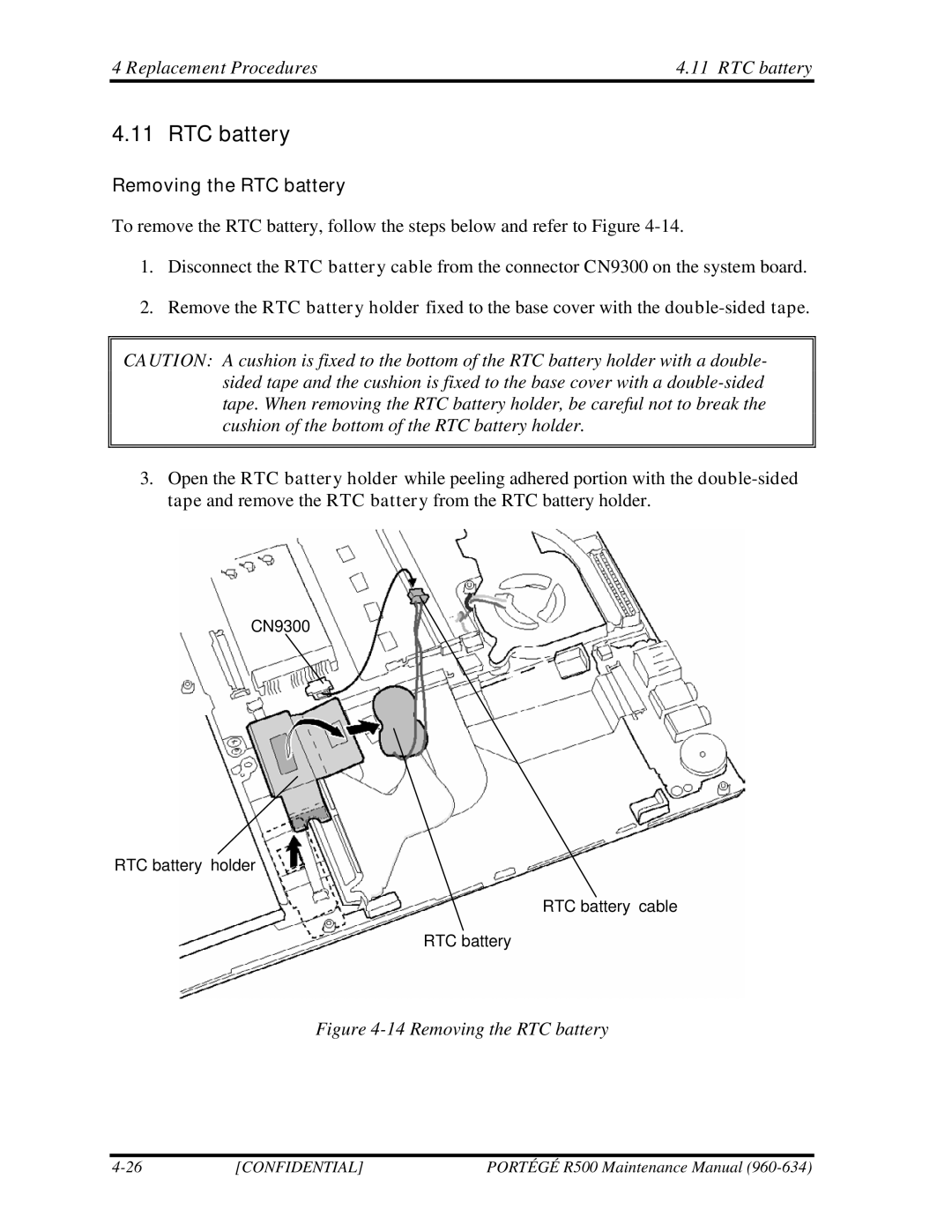 Toshiba r500 manual Removing the RTC battery 