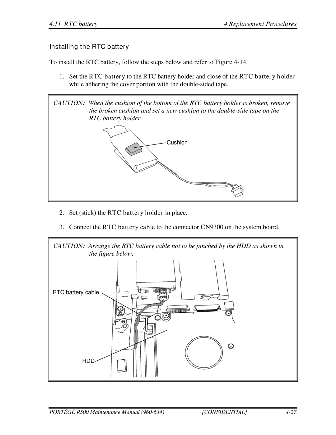 Toshiba r500 manual Installing the RTC battery 