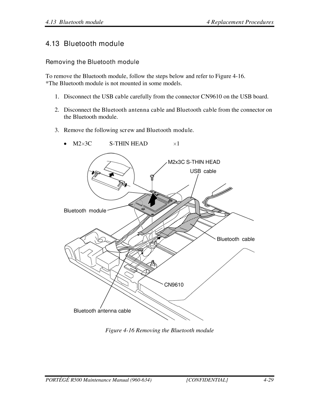 Toshiba r500 manual Removing the Bluetooth module 