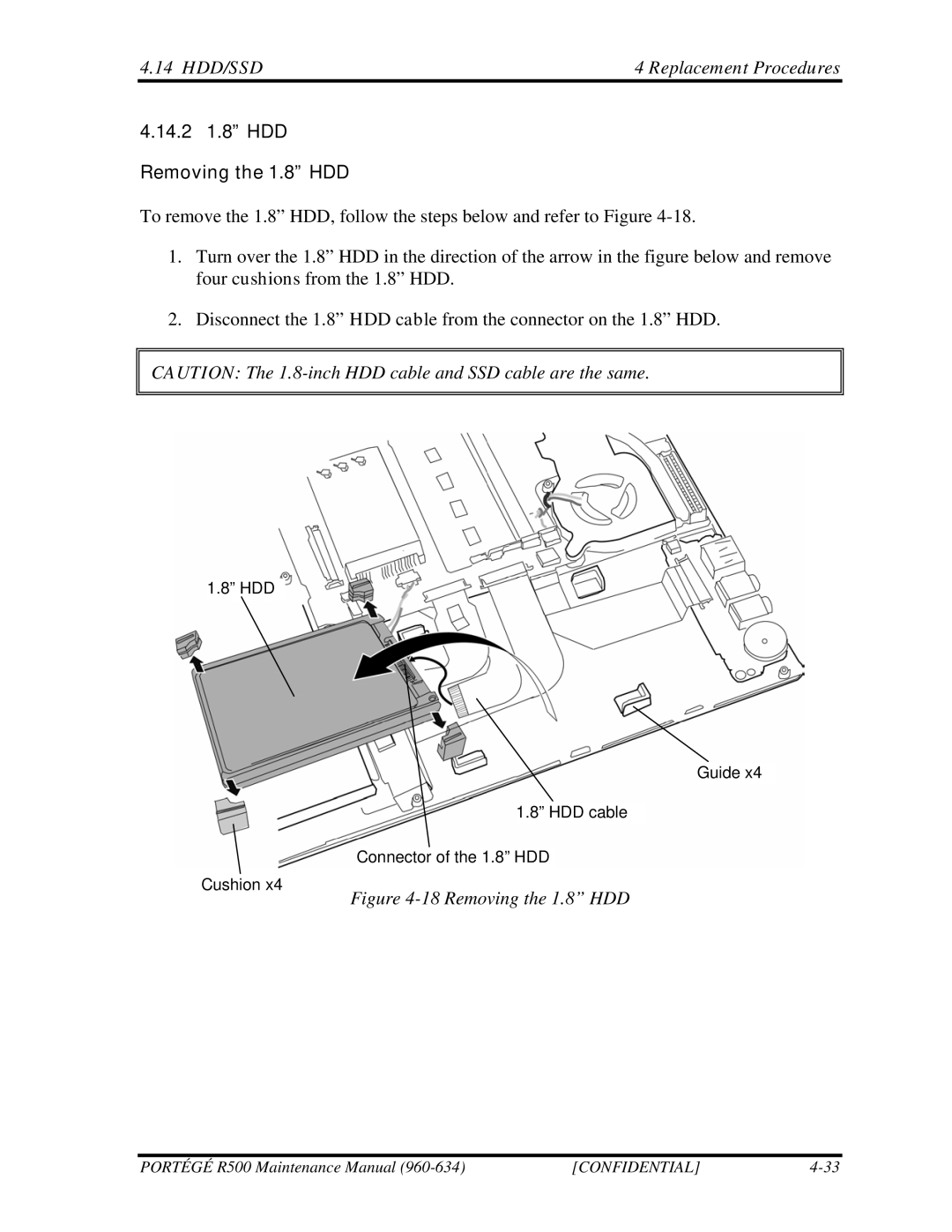 Toshiba r500 manual 14.2 1.8 HDD Removing the 1.8 HDD 