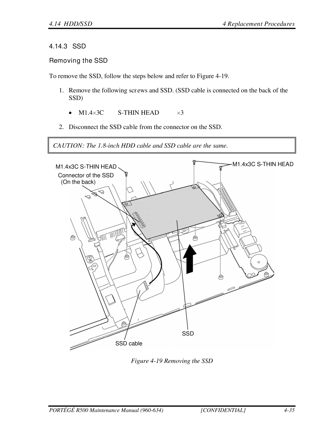 Toshiba r500 manual SSD Removing the SSD 