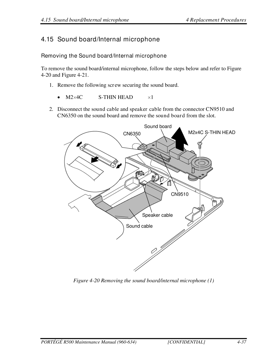 Toshiba r500 manual Removing the Sound board/Internal microphone 