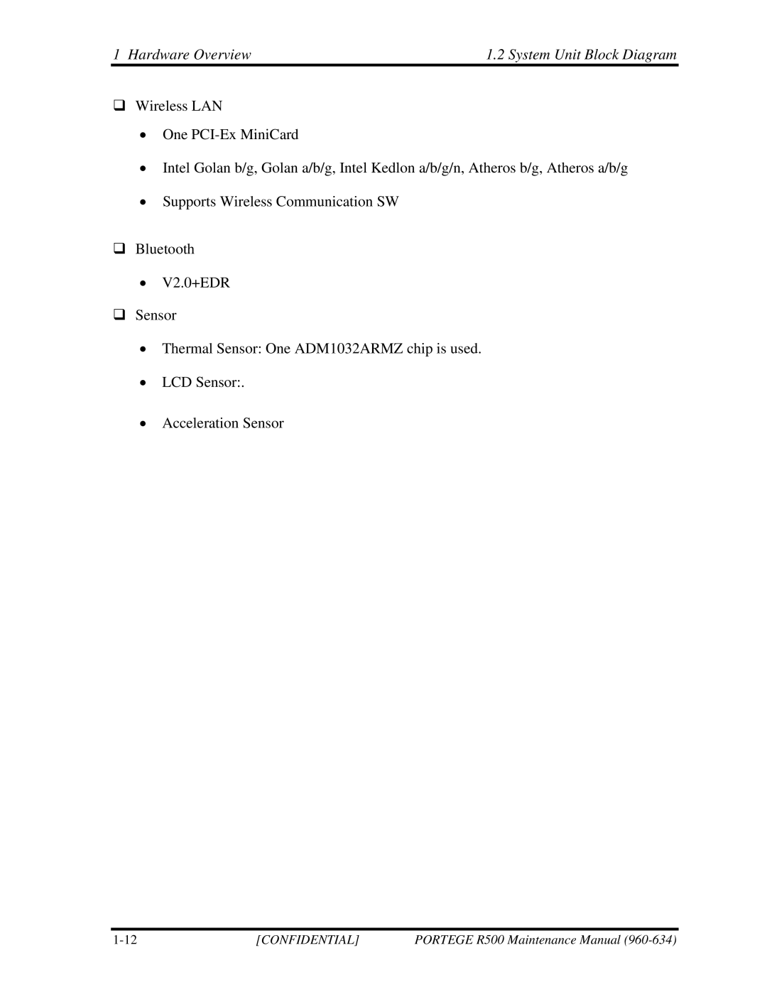 Toshiba r500 manual Hardware Overview System Unit Block Diagram 