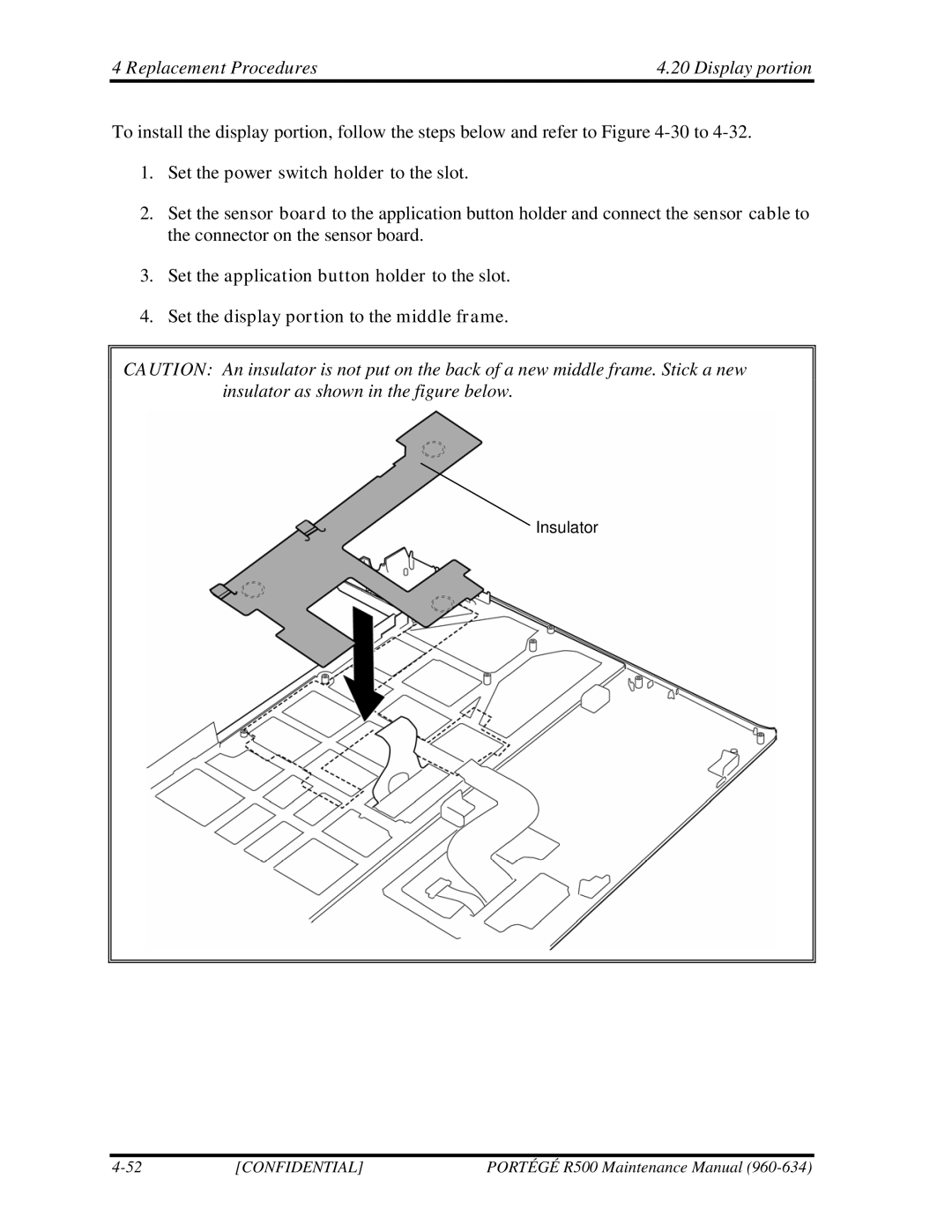 Toshiba r500 manual Replacement Procedures Display portion 