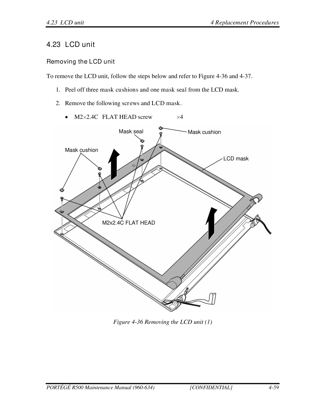 Toshiba r500 manual Removing the LCD unit 