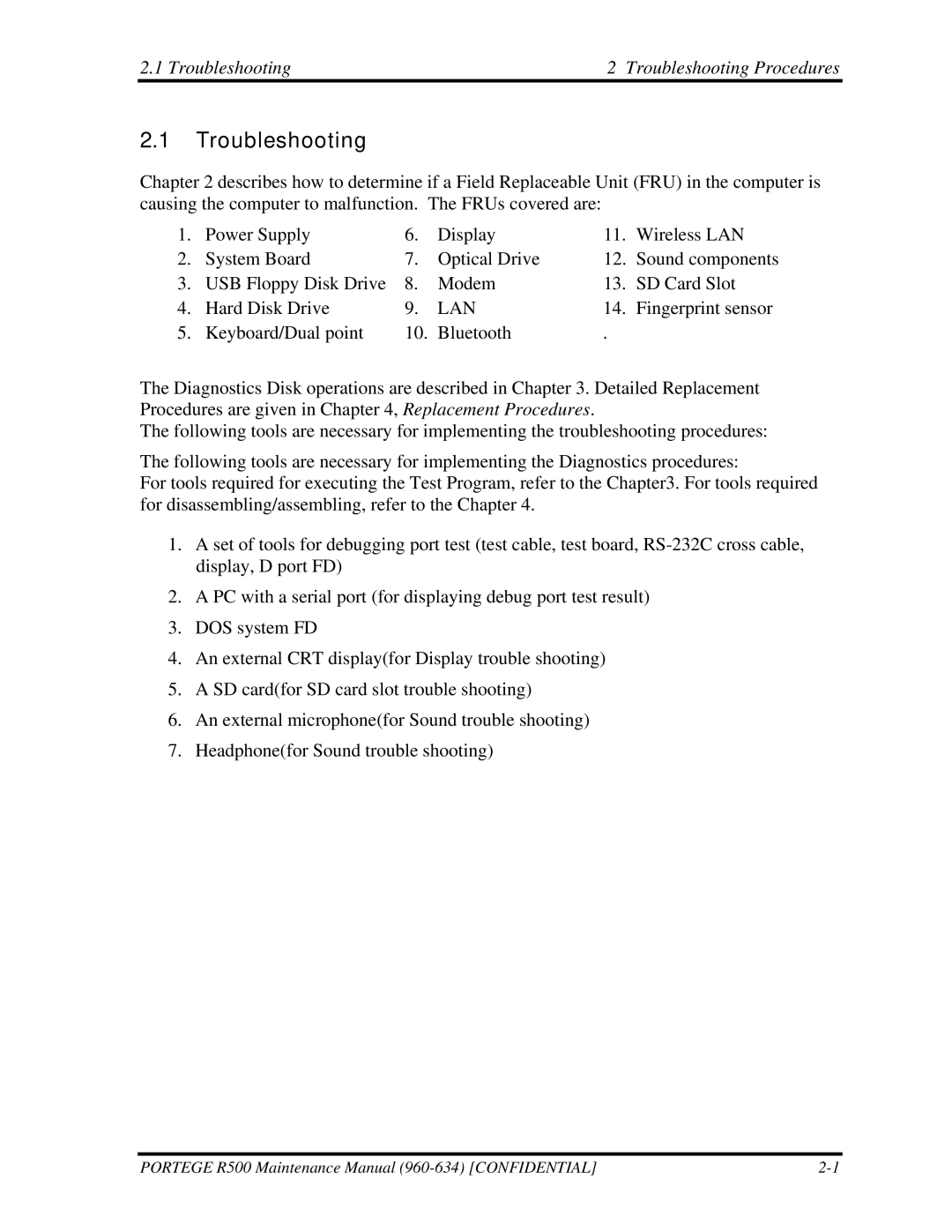 Toshiba r500 manual Troubleshooting Troubleshooting Procedures 