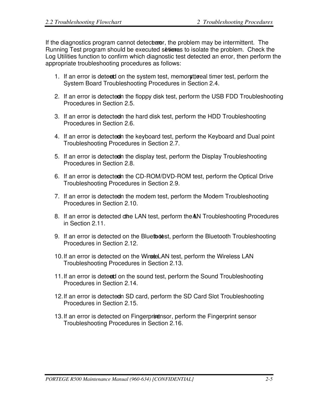 Toshiba r500 manual Troubleshooting Flowchart Troubleshooting Procedures 