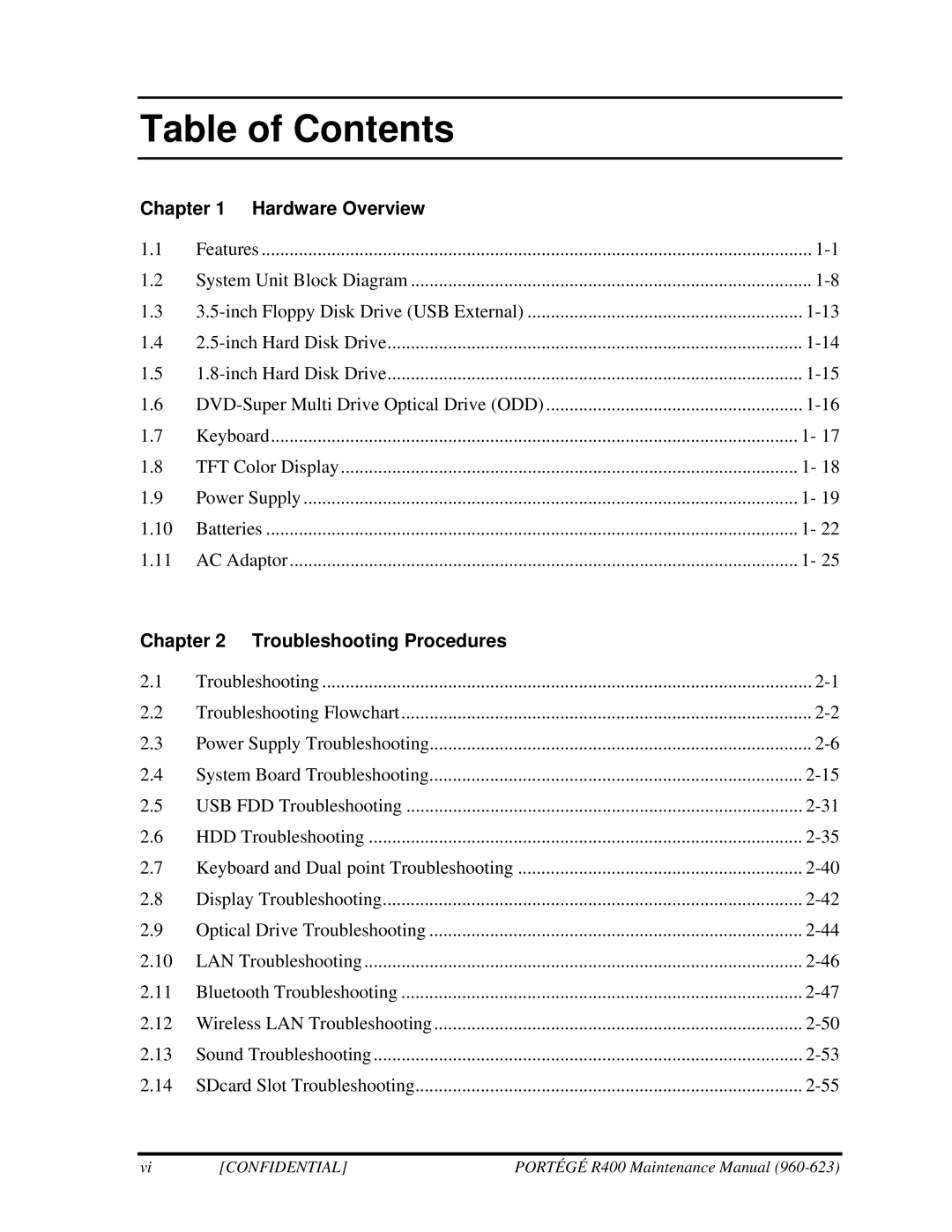 Toshiba r500 manual Table of Contents 