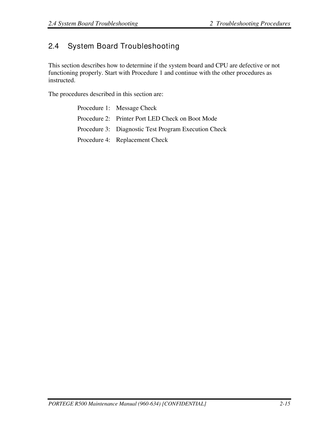 Toshiba r500 manual System Board Troubleshooting Troubleshooting Procedures 