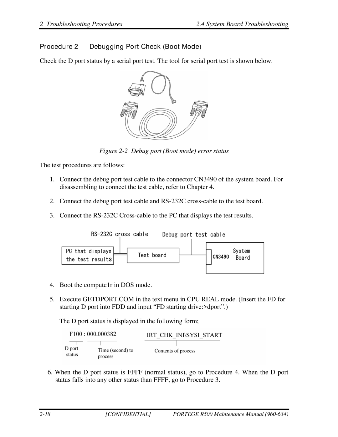 Toshiba r500 manual Procedure 2 Debugging Port Check Boot Mode, Debug port Boot mode error status 