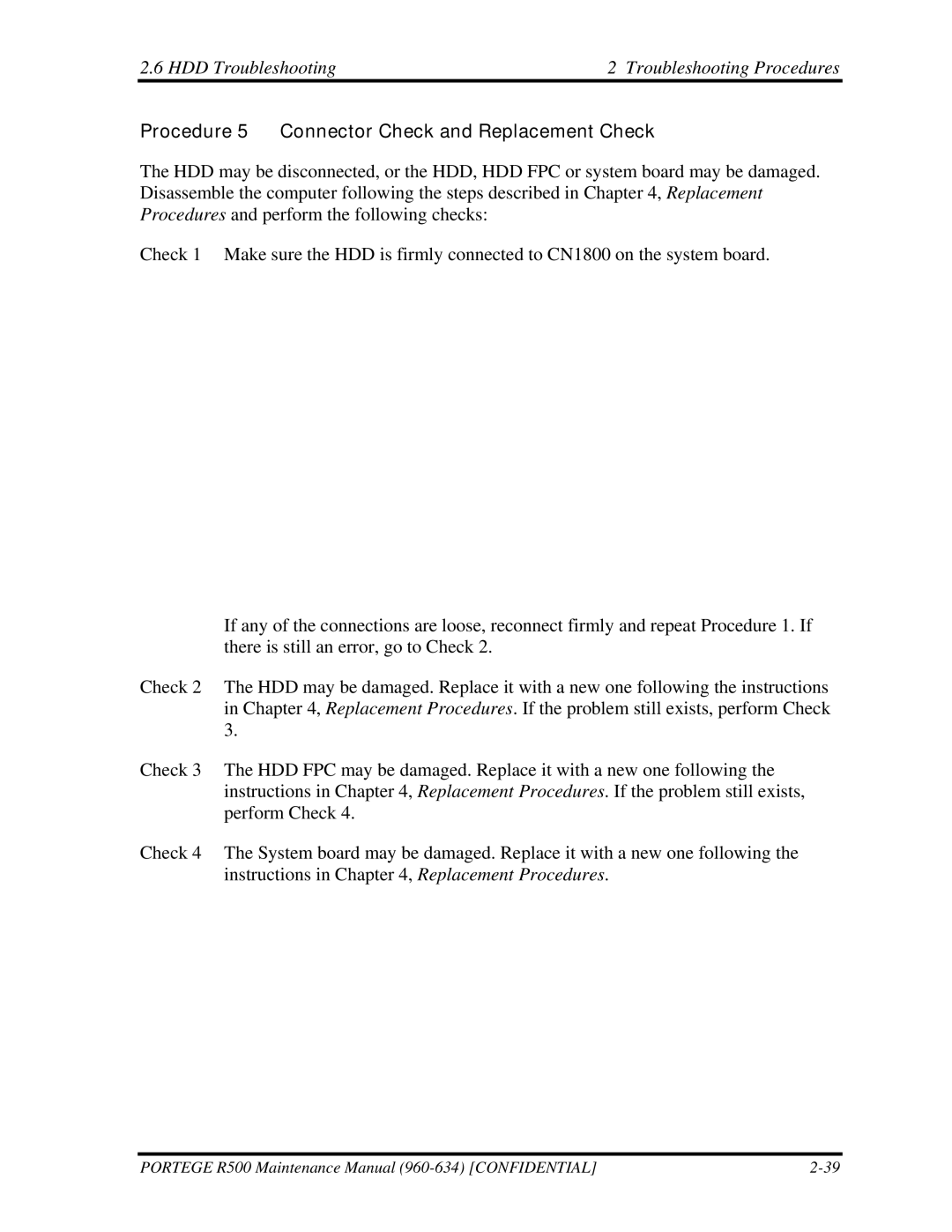 Toshiba r500 manual Procedure 5 Connector Check and Replacement Check 
