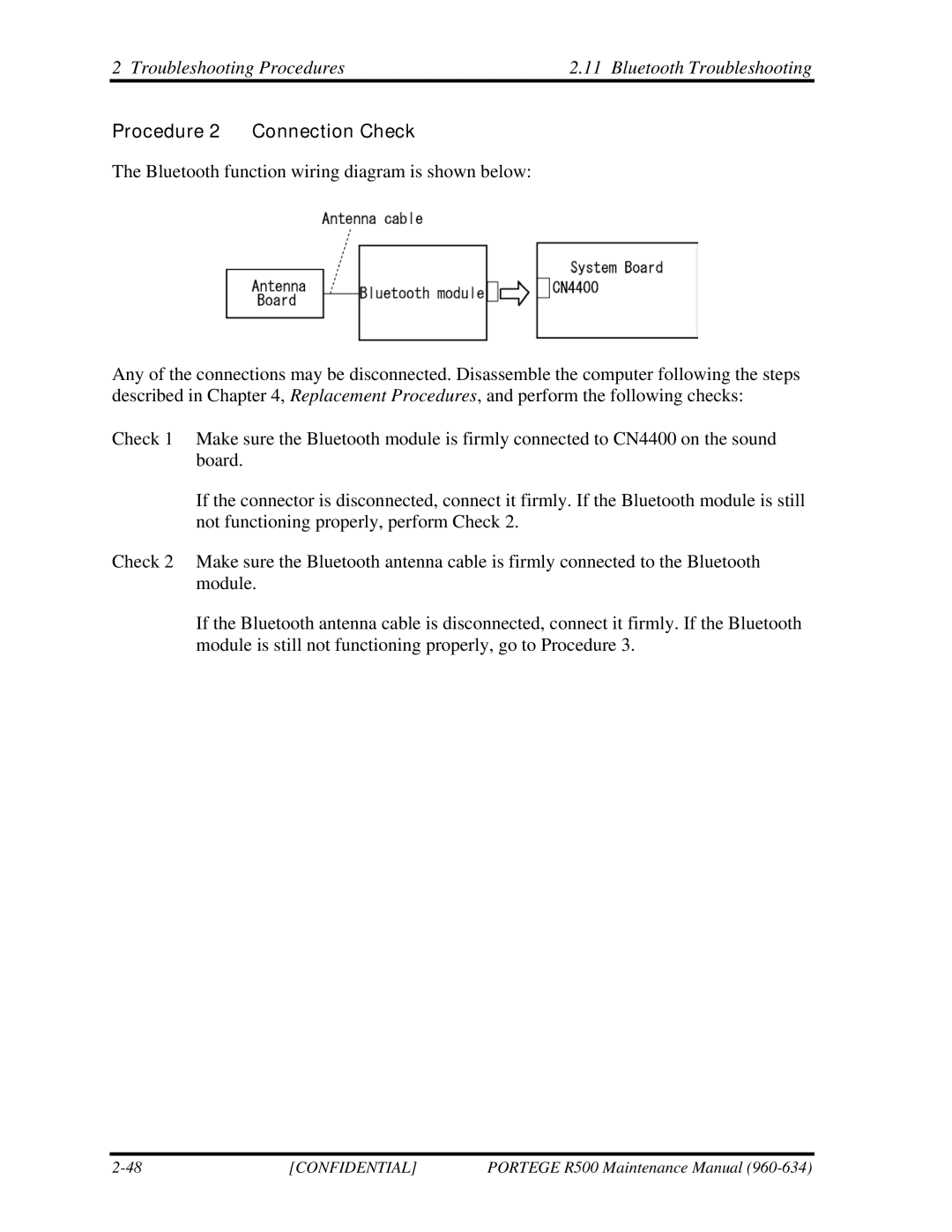 Toshiba r500 manual Troubleshooting Procedures Bluetooth Troubleshooting, Procedure 2 Connection Check 