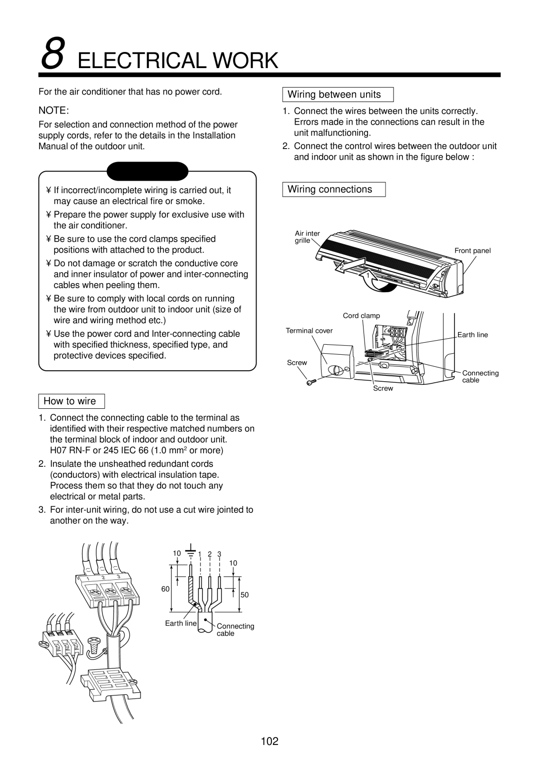 Toshiba RAM-SM560AT-E, RAM-SM800KRT-E, RAM-SM800BT-E, RAM-SM560UT-E 102, Wiring between units, Wiring connections 