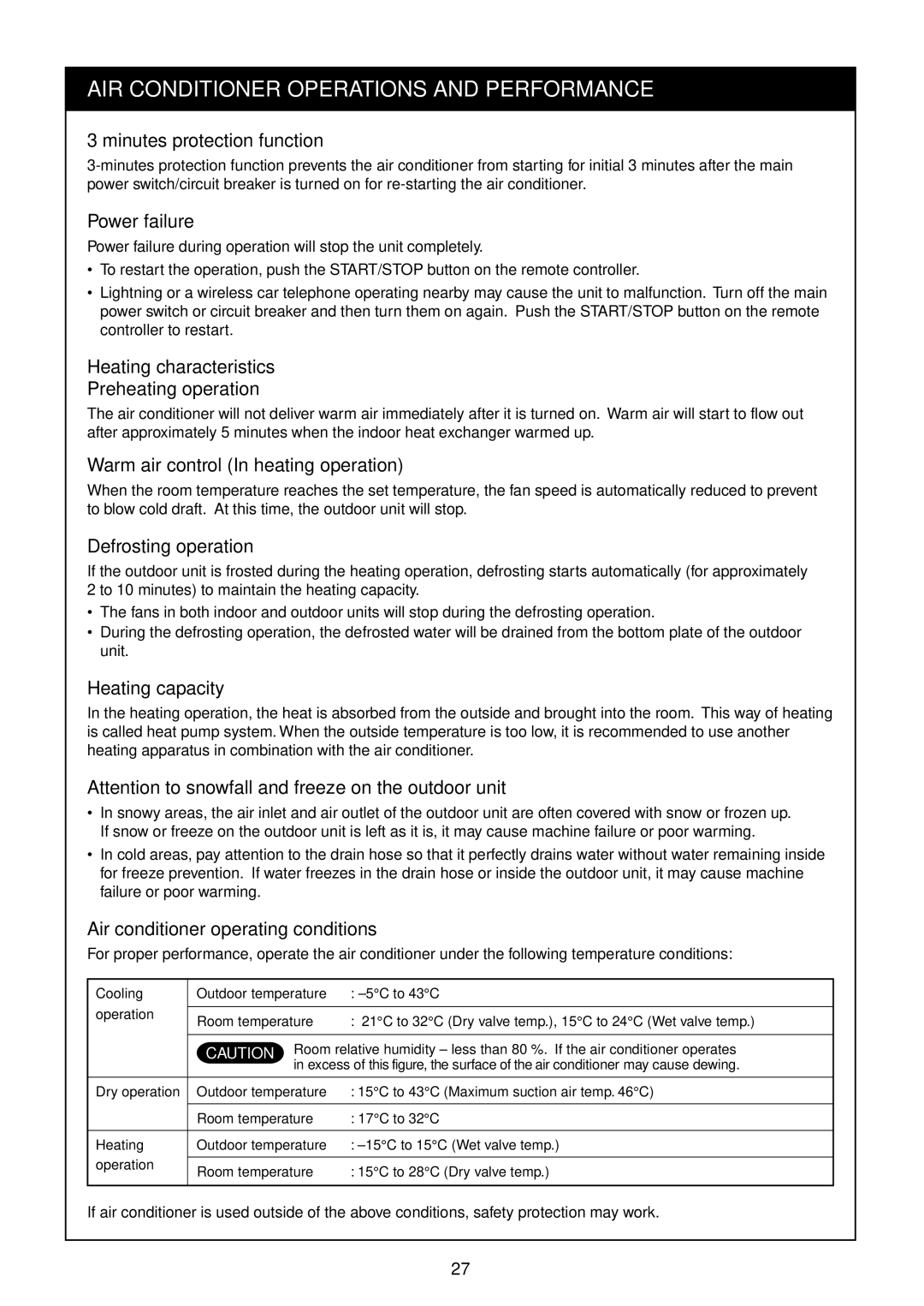 Toshiba RAM-SM560KRT-E, RAM-SM800KRT-E, RAM-SM560AT-E, RAM-SM800BT-E service manual AIR Conditioner Operations and Performance 