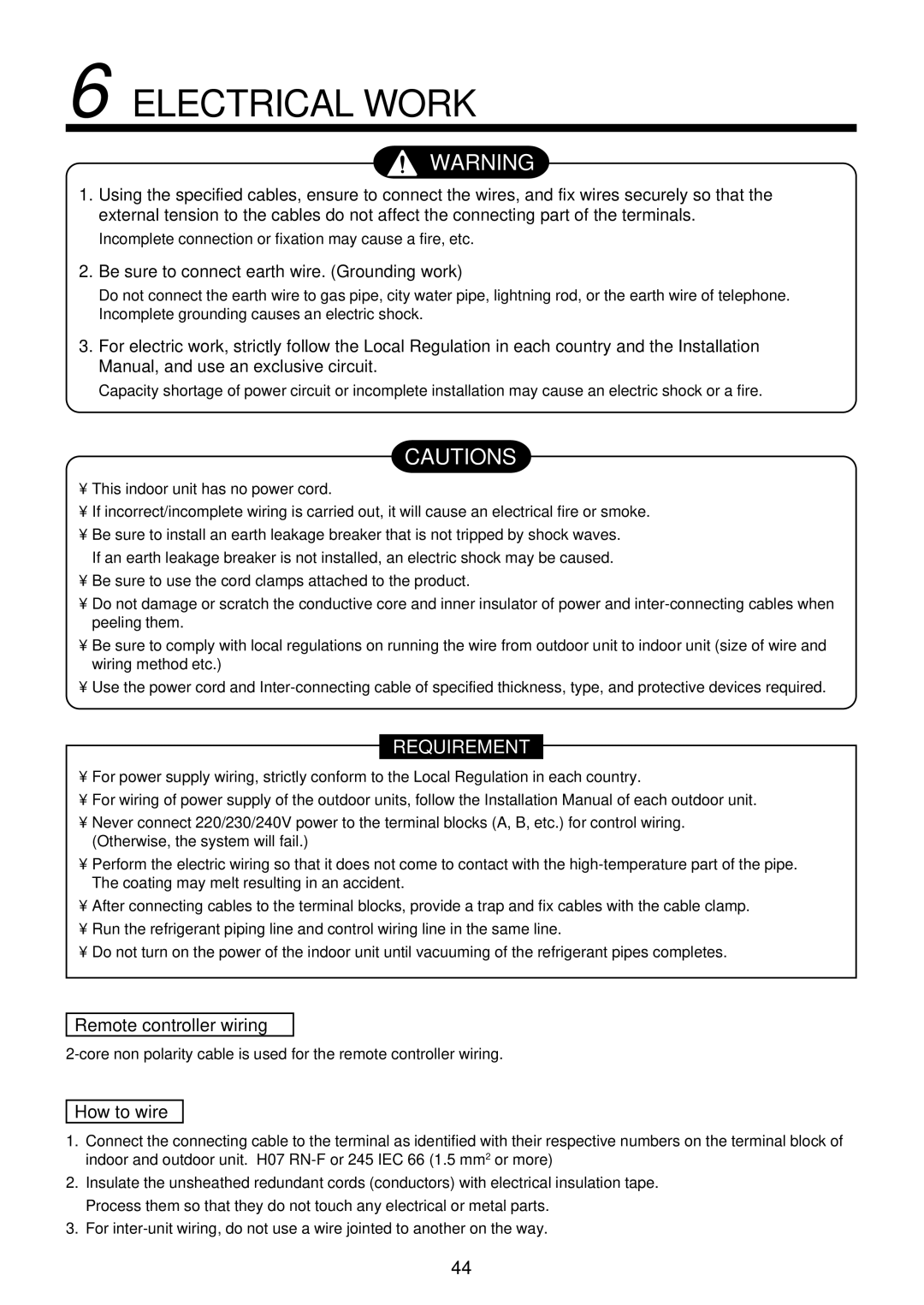 Toshiba RAM-SM560BT-E, RAM-SM800KRT-E service manual Be sure to connect earth wire. Grounding work, Remote controller wiring 