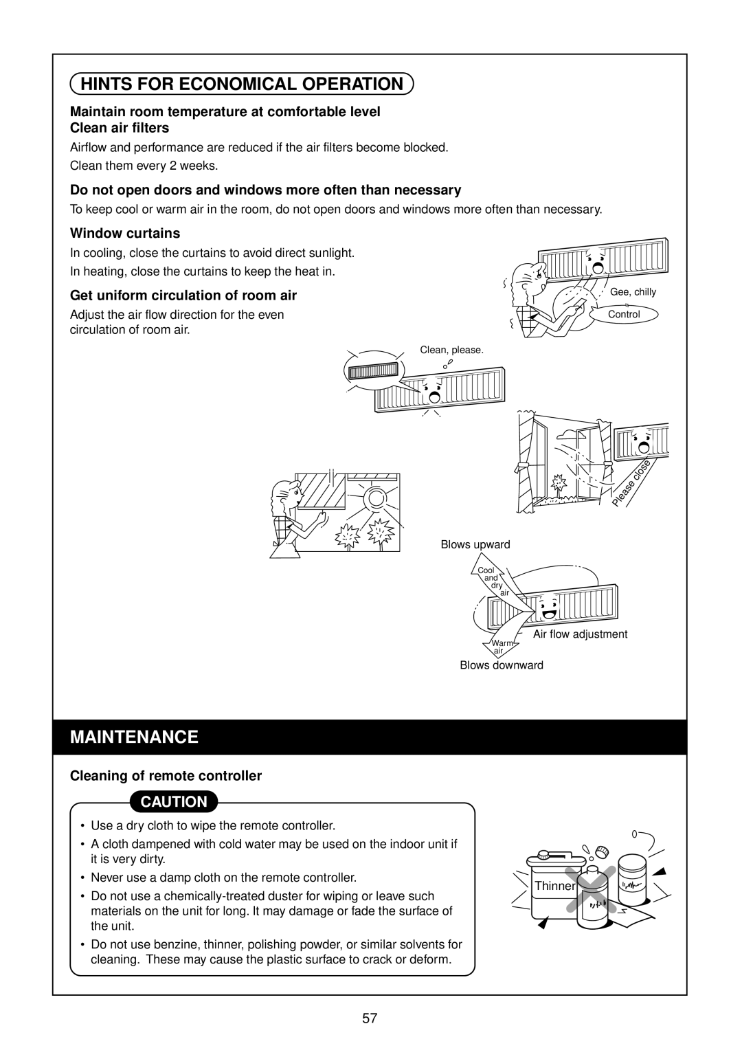 Toshiba RAM-SM800AT-E Hints for Economical Operation, Do not open doors and windows more often than necessary 