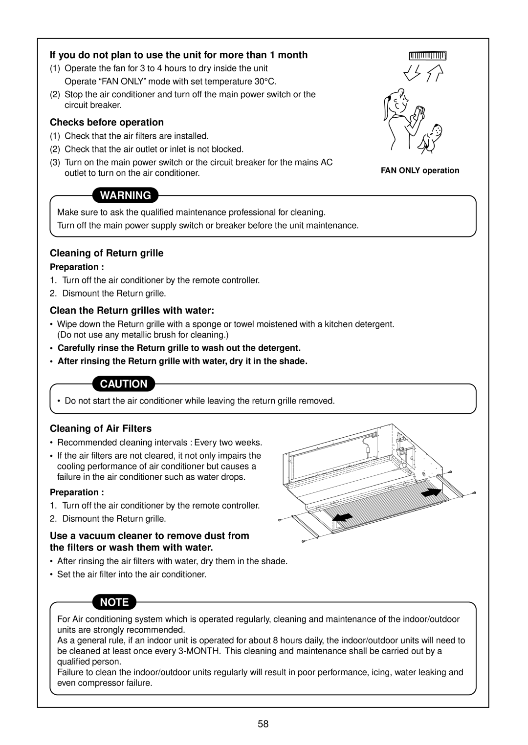 Toshiba RAM-SM800UT-E, RAM-SM800KRT-E, RAM-SM560AT-E Cleaning of Return grille, Clean the Return grilles with water 