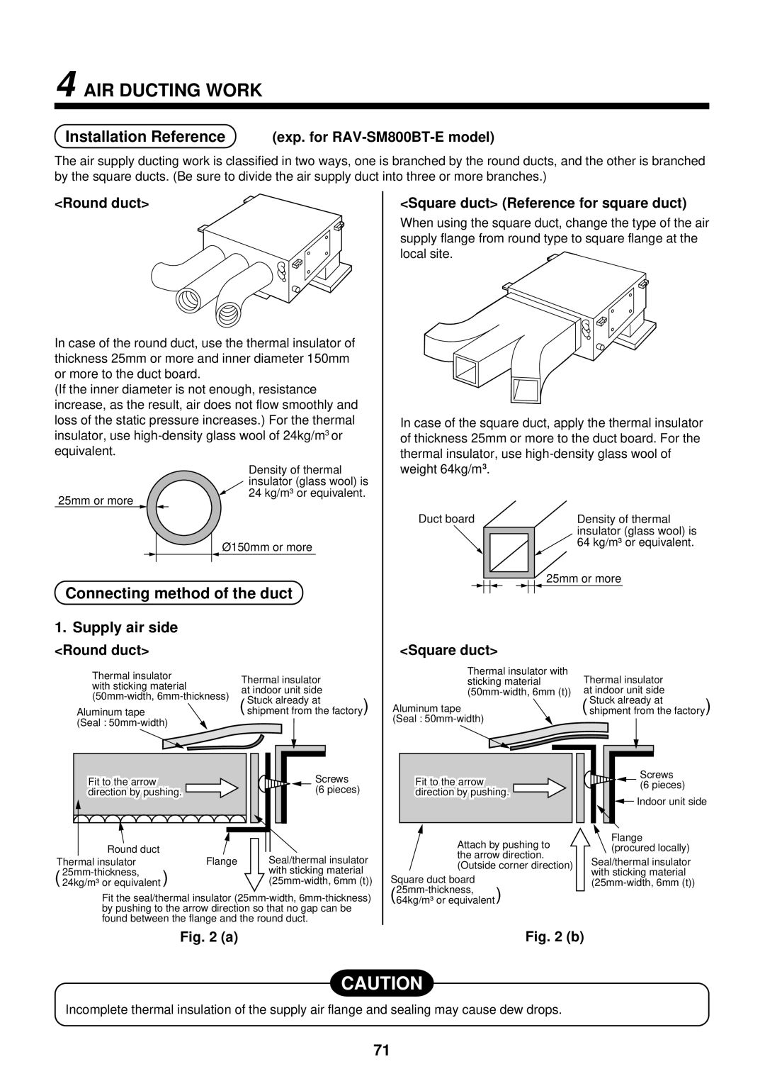 Toshiba RAM-SM800BT-E, RAM-SM800KRT-E, RAM-SM560AT-E, RAM-SM560UT-E AIR Ducting Work, Connecting method of the duct 