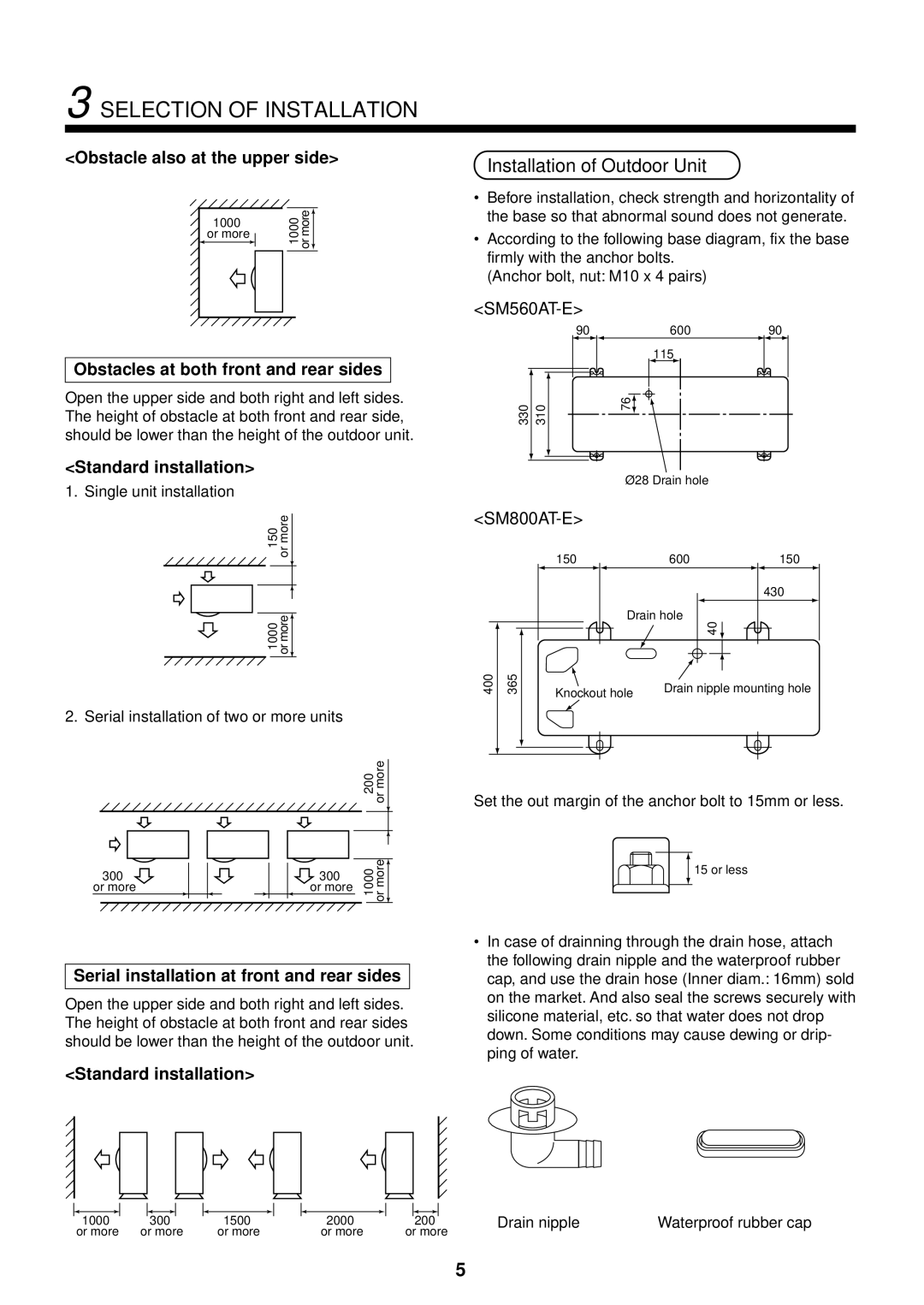 Toshiba RAM-SM800KRT-E, RAM-SM560AT-E, RAM-SM800BT-E, RAM-SM560UT-E Selection of Installation, Installation of Outdoor Unit 