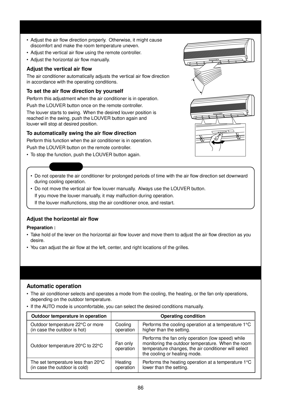 Toshiba RAM-SM560AT-E, RAM-SM800KRT-E Adjusting AIR Flow Direction, HOW the AIR Conditioner Works, Automatic operation 