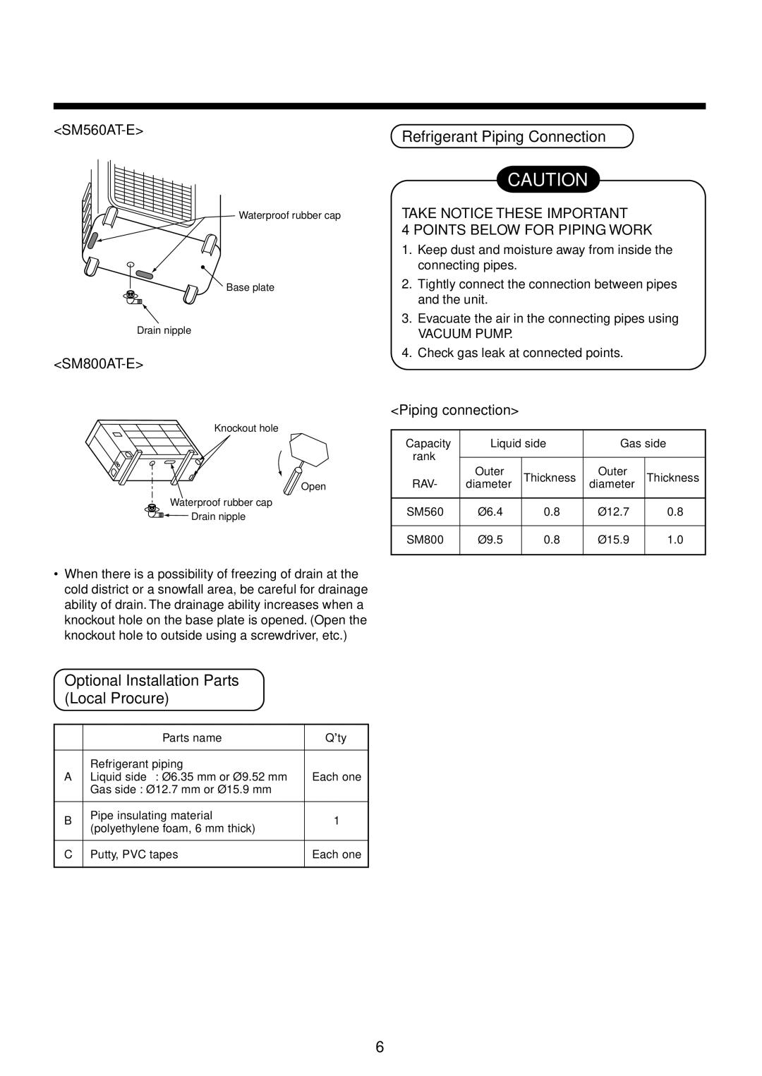 Toshiba RAM-SM560AT-E Refrigerant Piping Connection, Optional Installation Parts Local Procure, Piping connection 