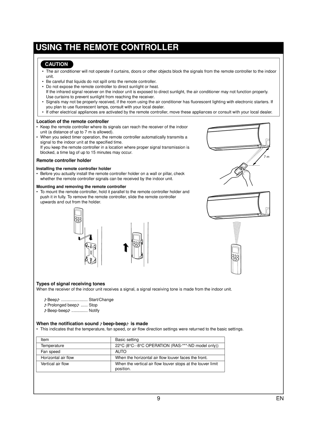 Toshiba RAS-07PKVP-E owner manual Using the Remote Controller, Location of the remote controller, Remote controller holder 