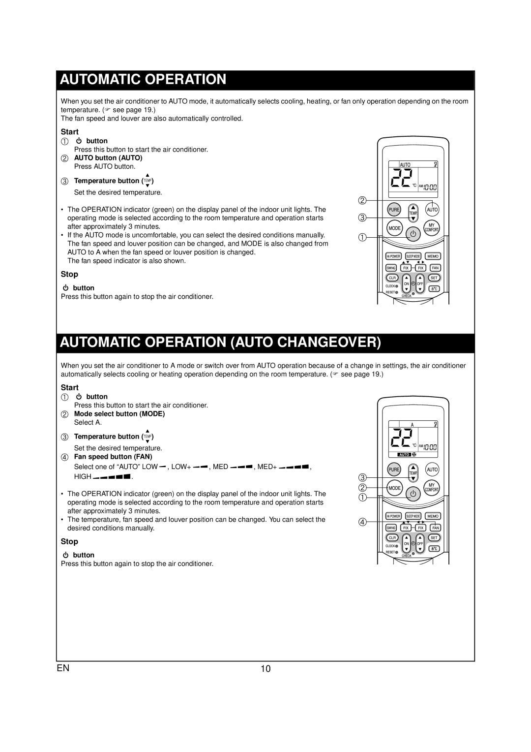 Toshiba RAS-07PKVP-E owner manual Automatic Operation Auto Changeover, Start, Stop 