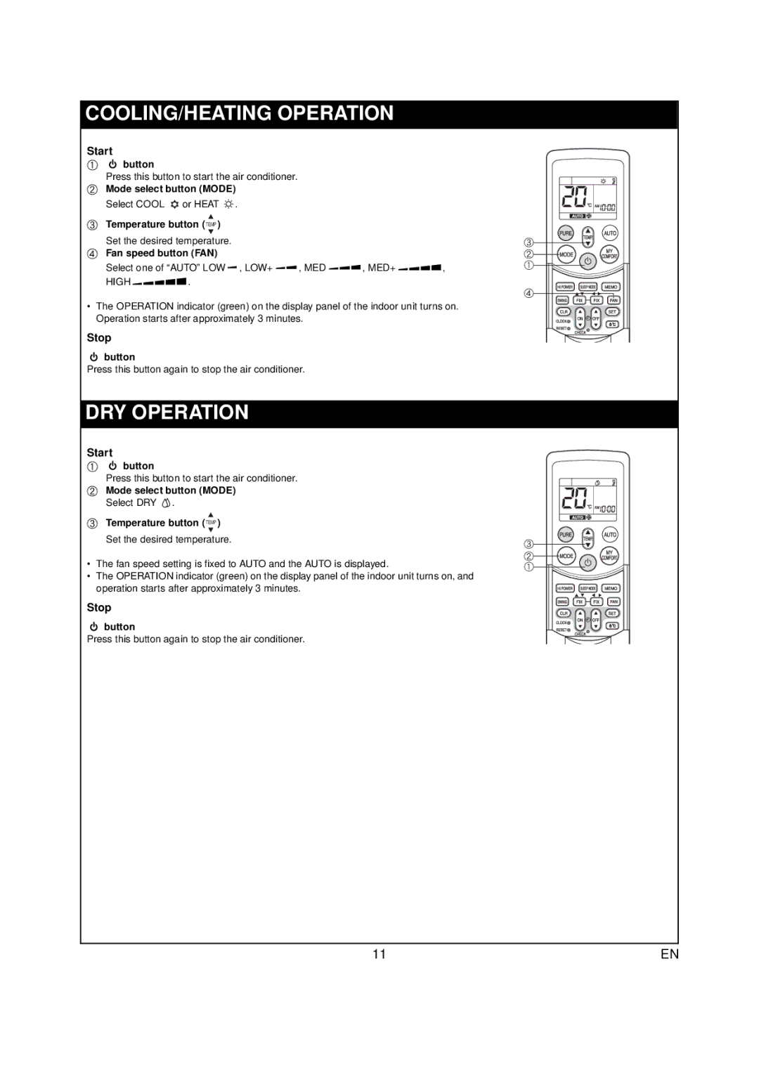 Toshiba RAS-07PKVP-E owner manual COOLING/HEATING Operation, DRY Operation 