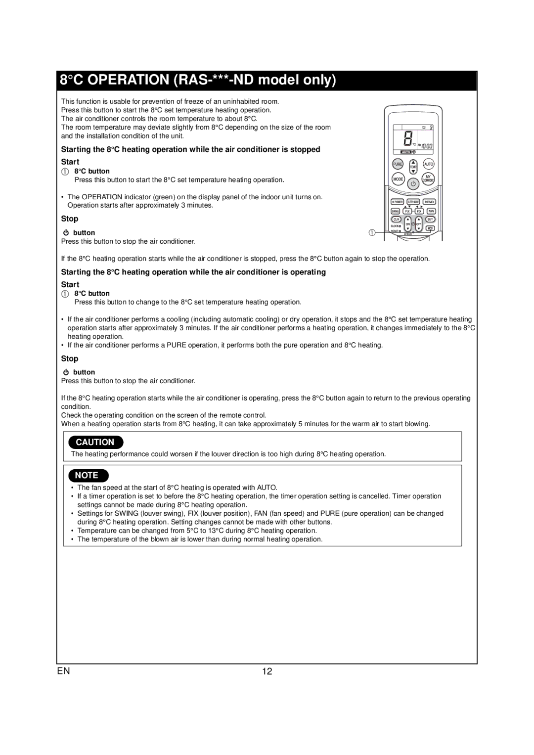 Toshiba RAS-07PKVP-E owner manual 8C Operation RAS-***-ND model only, 8C button 