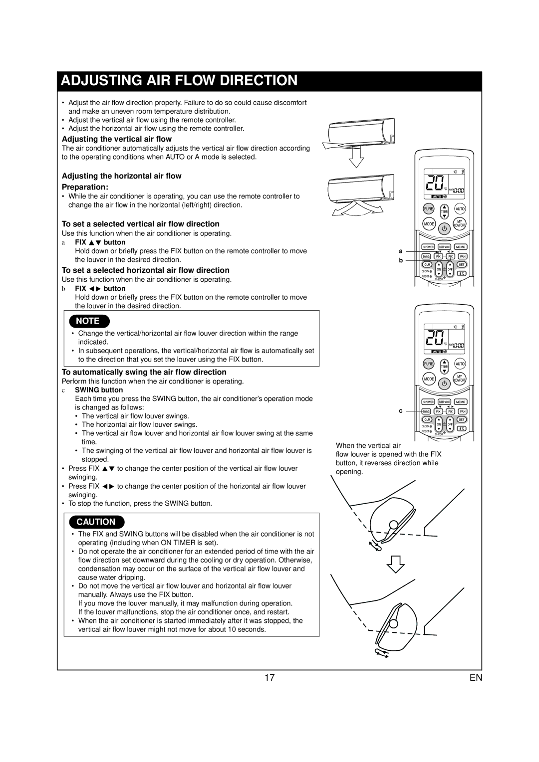 Toshiba RAS-07PKVP-E owner manual Adjusting AIR Flow Direction 