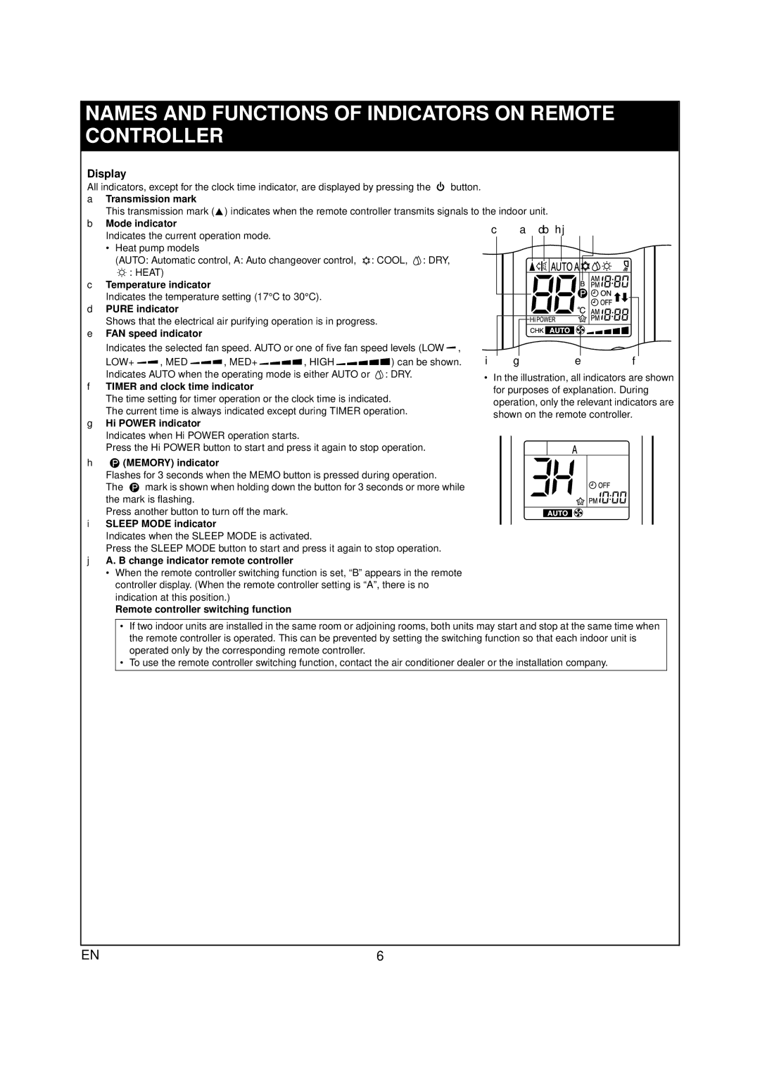 Toshiba RAS-07PKVP-E owner manual Names and Functions of Indicators on Remote Controller, Display 