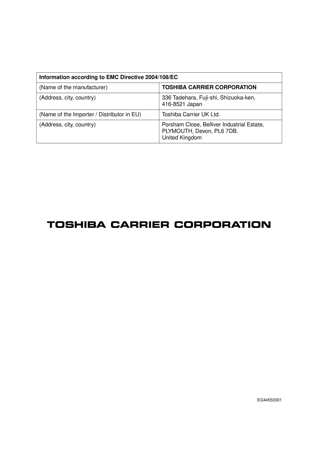 Toshiba RAS-07PKVP-E owner manual Toshiba Carrier Corporation 