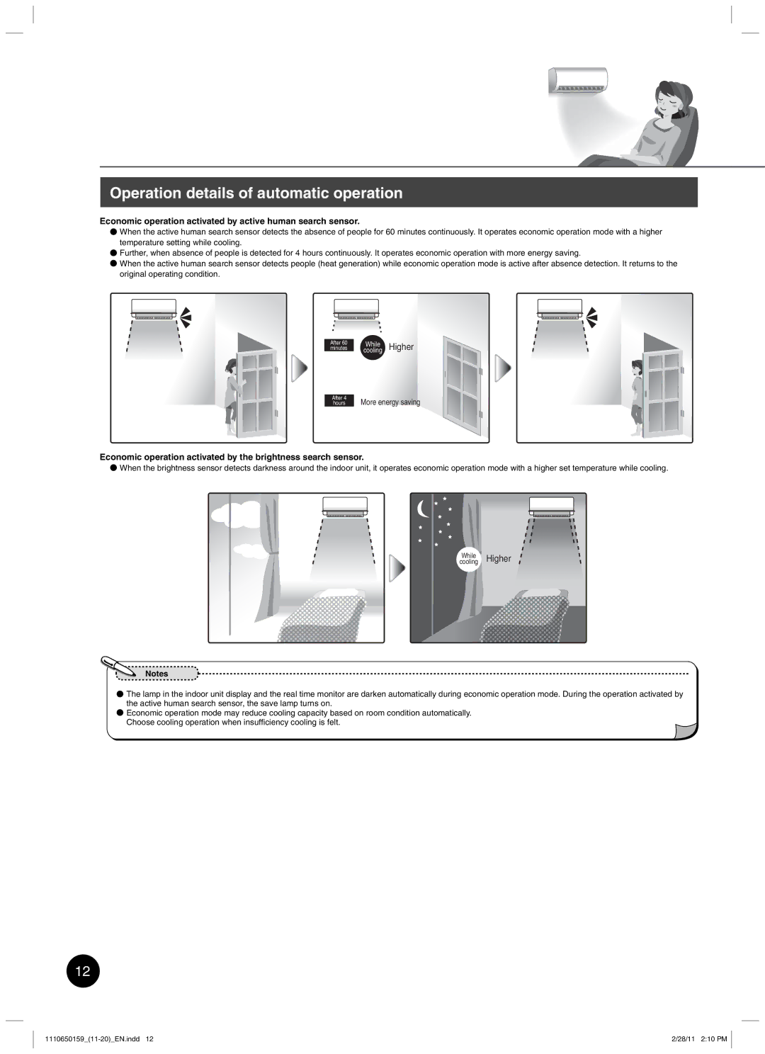 Toshiba RAS-10JKCVP owner manual Economic operation activated by active human search sensor 