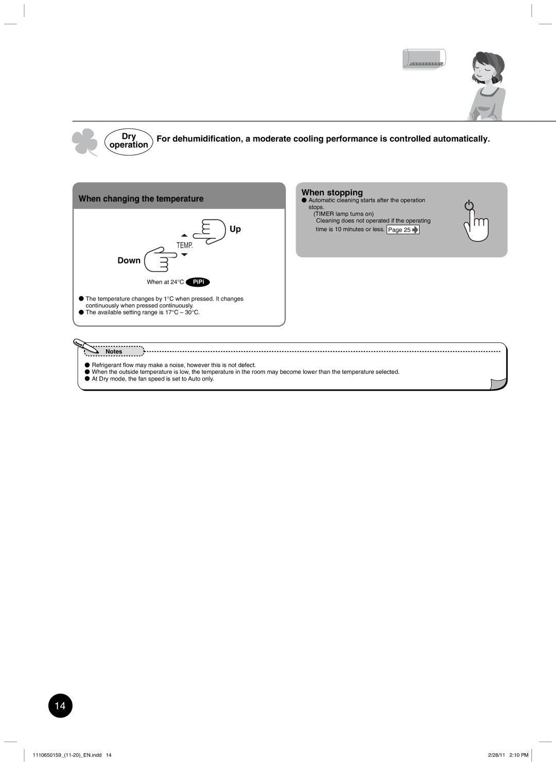 Toshiba RAS-10JKCVP owner manual Dry, Operation, When changing the temperature, Down, When stopping 