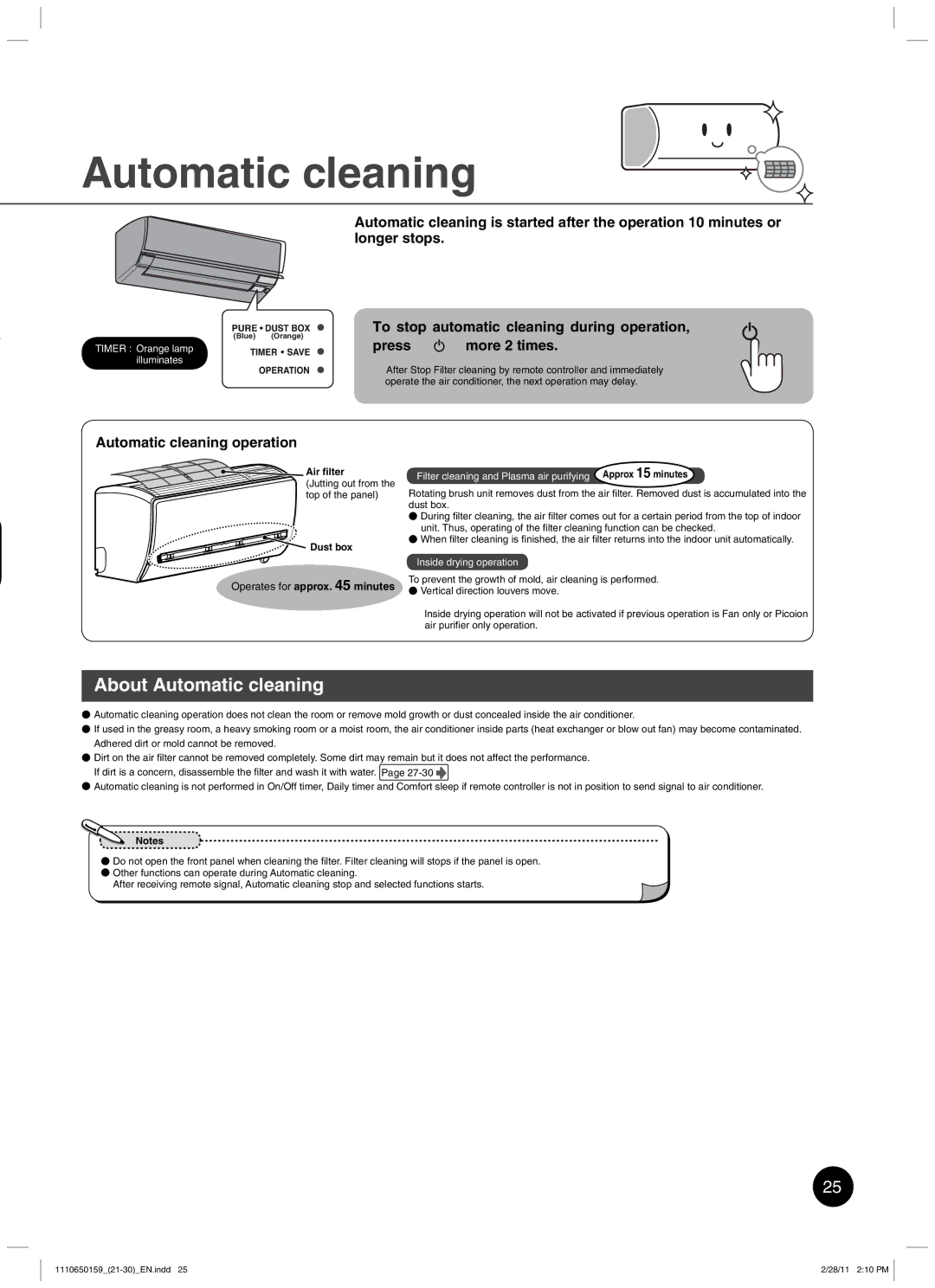 Toshiba RAS-10JKCVP owner manual Automatic cleaning, To stop automatic cleaning during operation, More 2 times, Press 