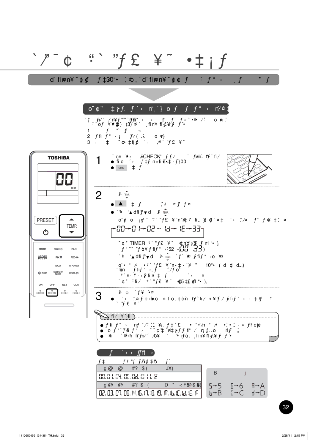 Toshiba RAS-10JKCVP ¤ºÉÅ¢œ˜´ªÁ‡ºÉŠ£µ¥Äœ„³¡·, žo¨µ¥—œ·­„—ž»i¤ Check Á¡ºÉž´¸Ã¤š‡œÃš¨Á…oµ­Án¼Žrª·­Ã¤—, „—ž»i¤ Temp 