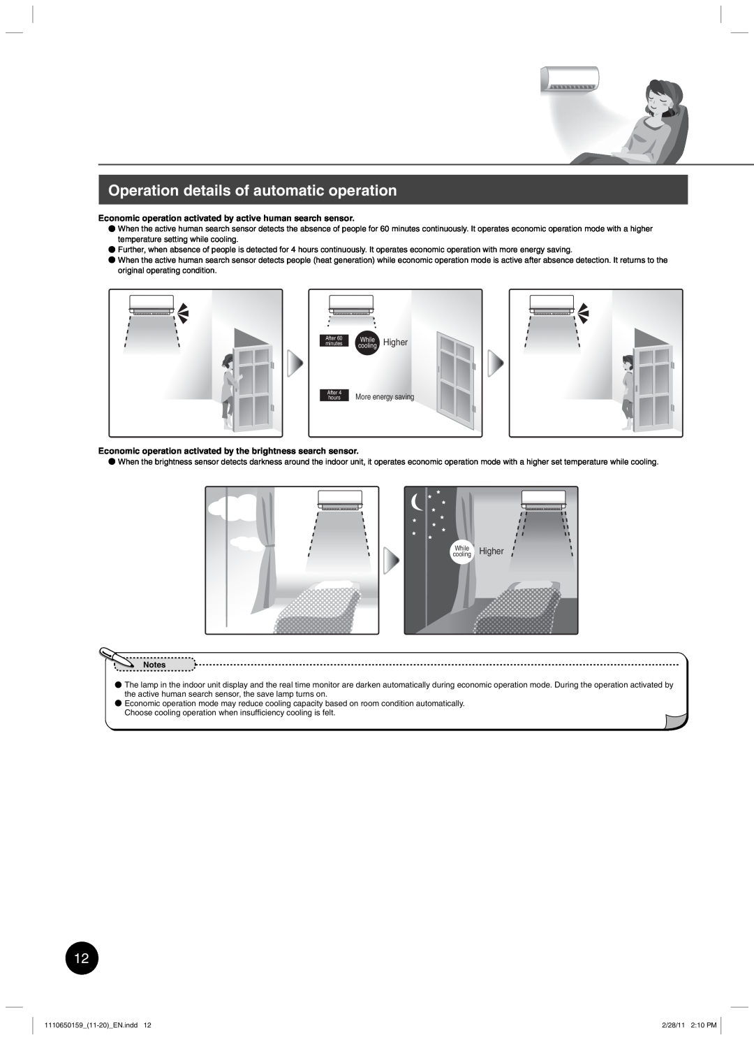 Toshiba RAS-10JKCVP owner manual Operation details of automatic operation, While Higher cooling 