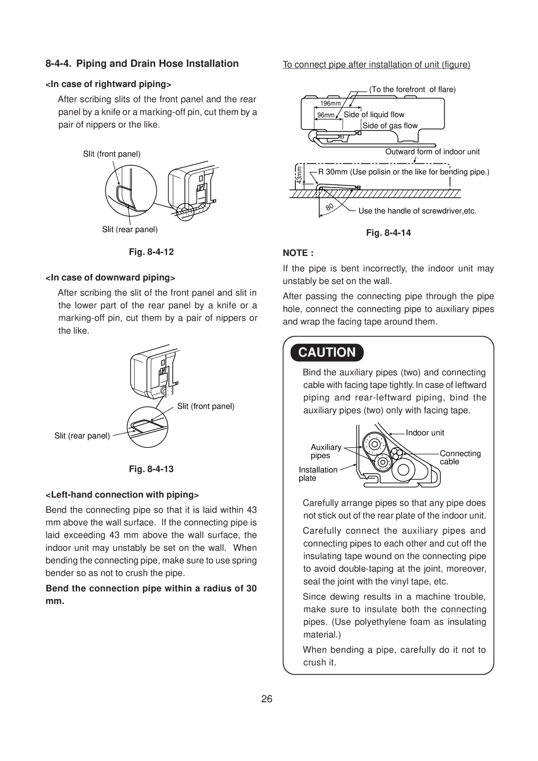 Toshiba RAS-10SK-E, RAS-10SKX Piping and Drain Hose Installation, Case of rightward piping, Case of downward piping 