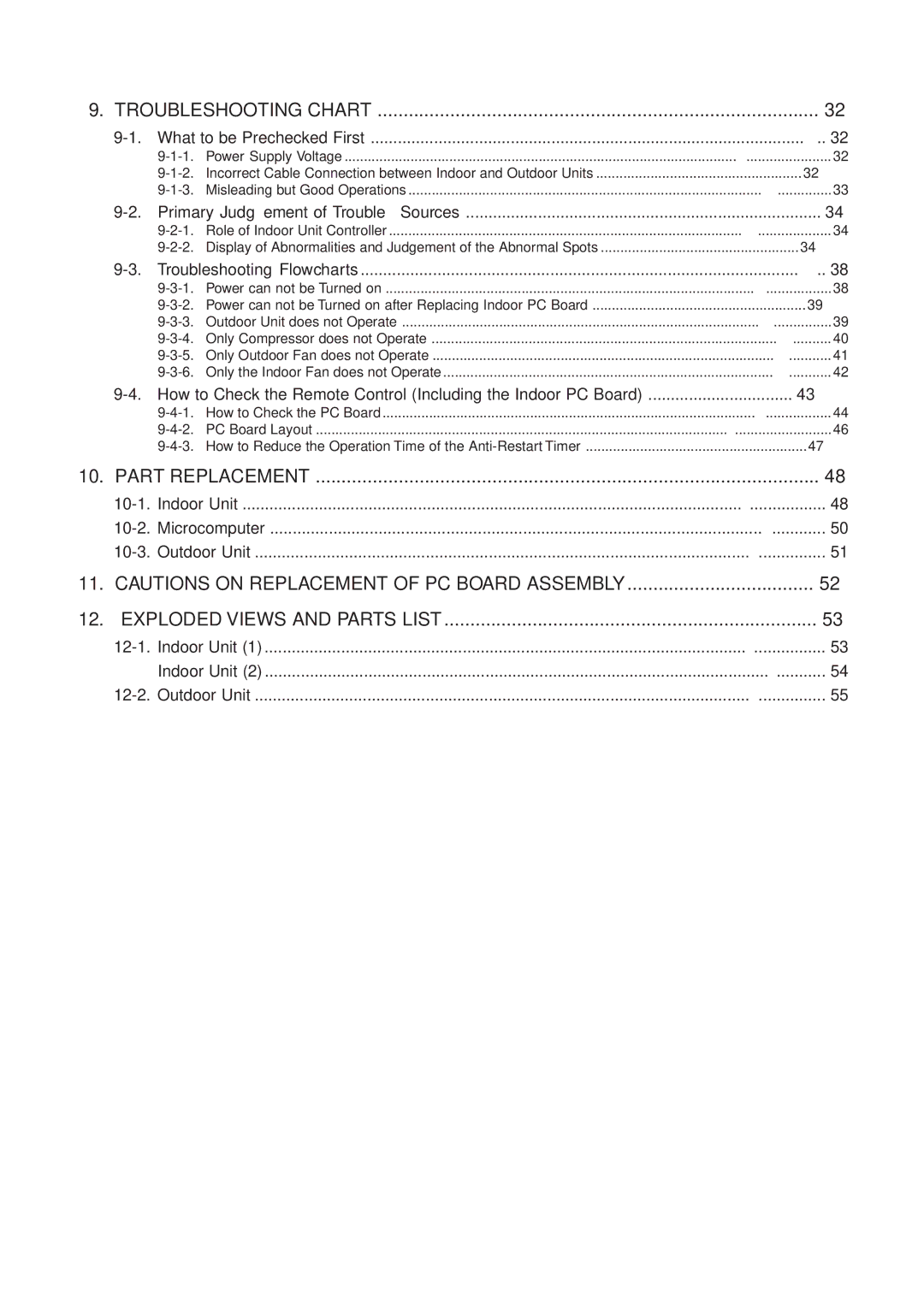 Toshiba RAS-10SA-E What to be Prechecked First, Primary Judgement of Trouble Sources, Troubleshooting Flowcharts 