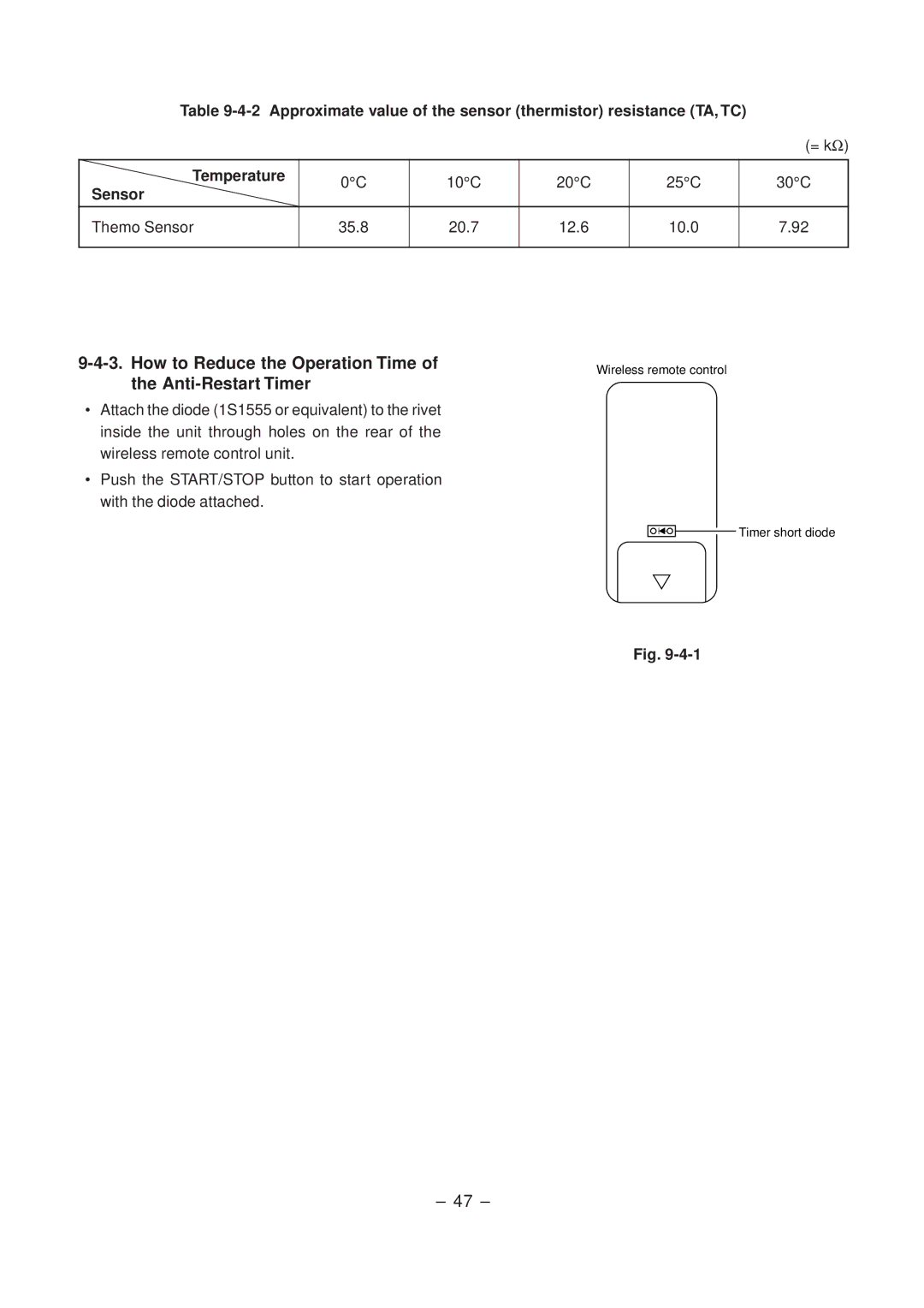 Toshiba RAS-10SA-E, RAS-10SKX, RAS-10SAX, RAS-10SK-E How to Reduce the Operation Time of the Anti-Restart Timer, Sensor 