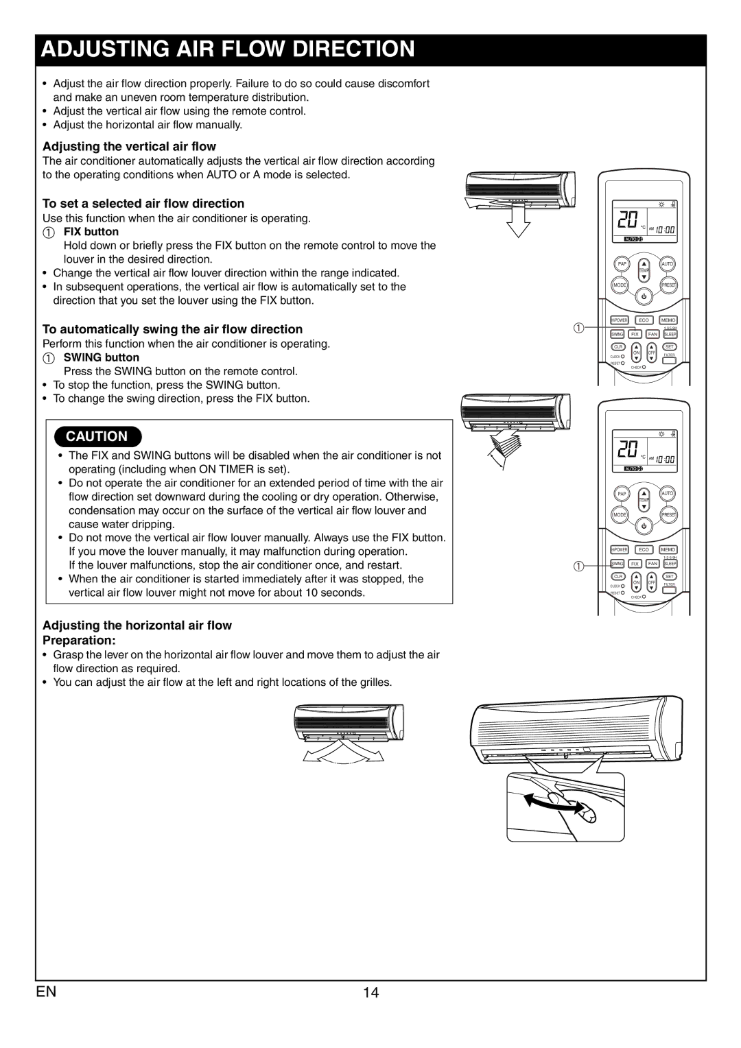 Toshiba RAS-10JAVP-E Adjusting AIR Flow Direction, Adjusting the vertical air flow, To set a selected air flow direction 