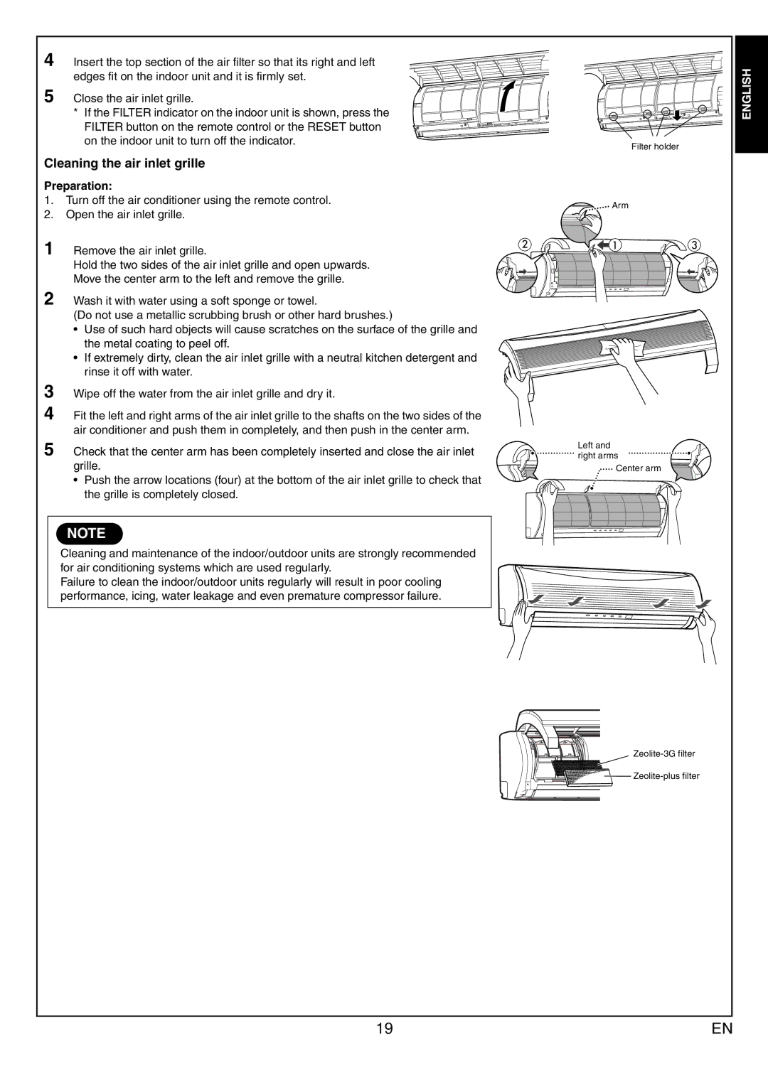 Toshiba RAS-13JAVP-E, RAS-13JKVP-E, RAS-10JKVP-E, RAS-10JAVP-E owner manual Cleaning the air inlet grille 