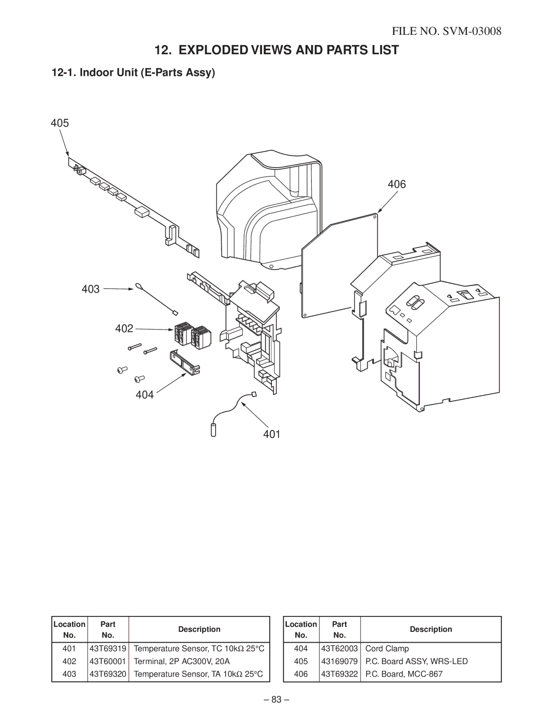 Toshiba RAS-13UAV-E2, RAS-13UKV-E2 service manual Exploded Views and Parts List, Indoor Unit E-Parts Assy 