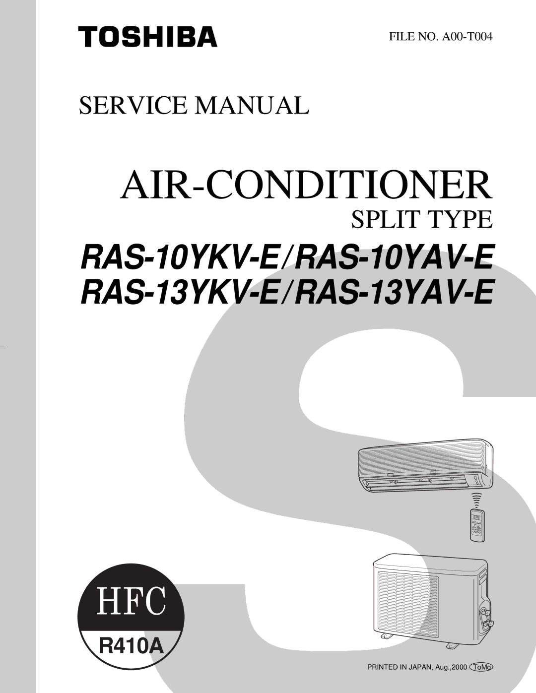 Toshiba RAS-10YKV-E, RAS-13YKV-E, RAS-10YAV-E, RAS-13YAV-E service manual Air-Conditioner 