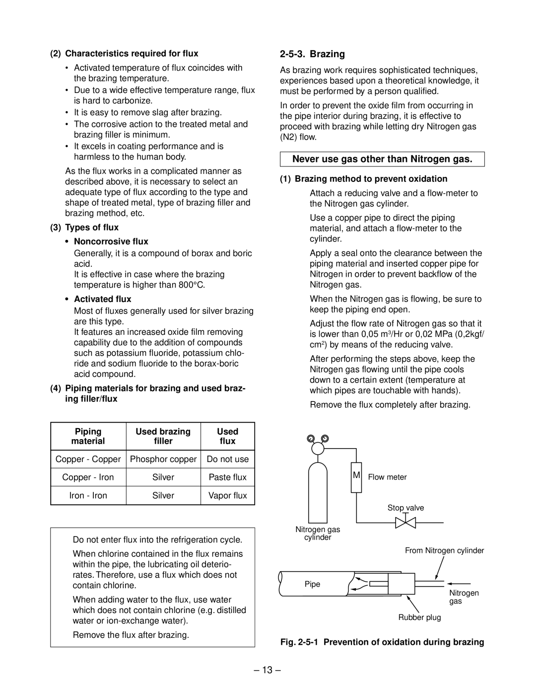 Toshiba RAS-10YKV-E, RAS-13YKV-E, RAS-10YAV-E, RAS-13YAV-E service manual Brazing, Never use gas other than Nitrogen gas 